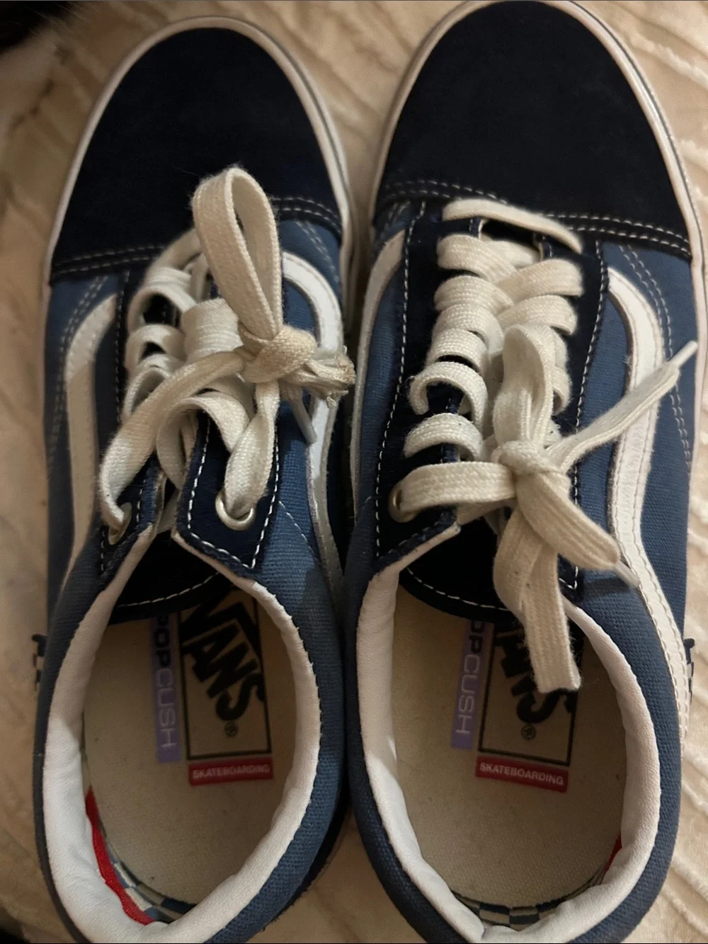Vans Navy Blue and White Low-Top Skate Sneakers